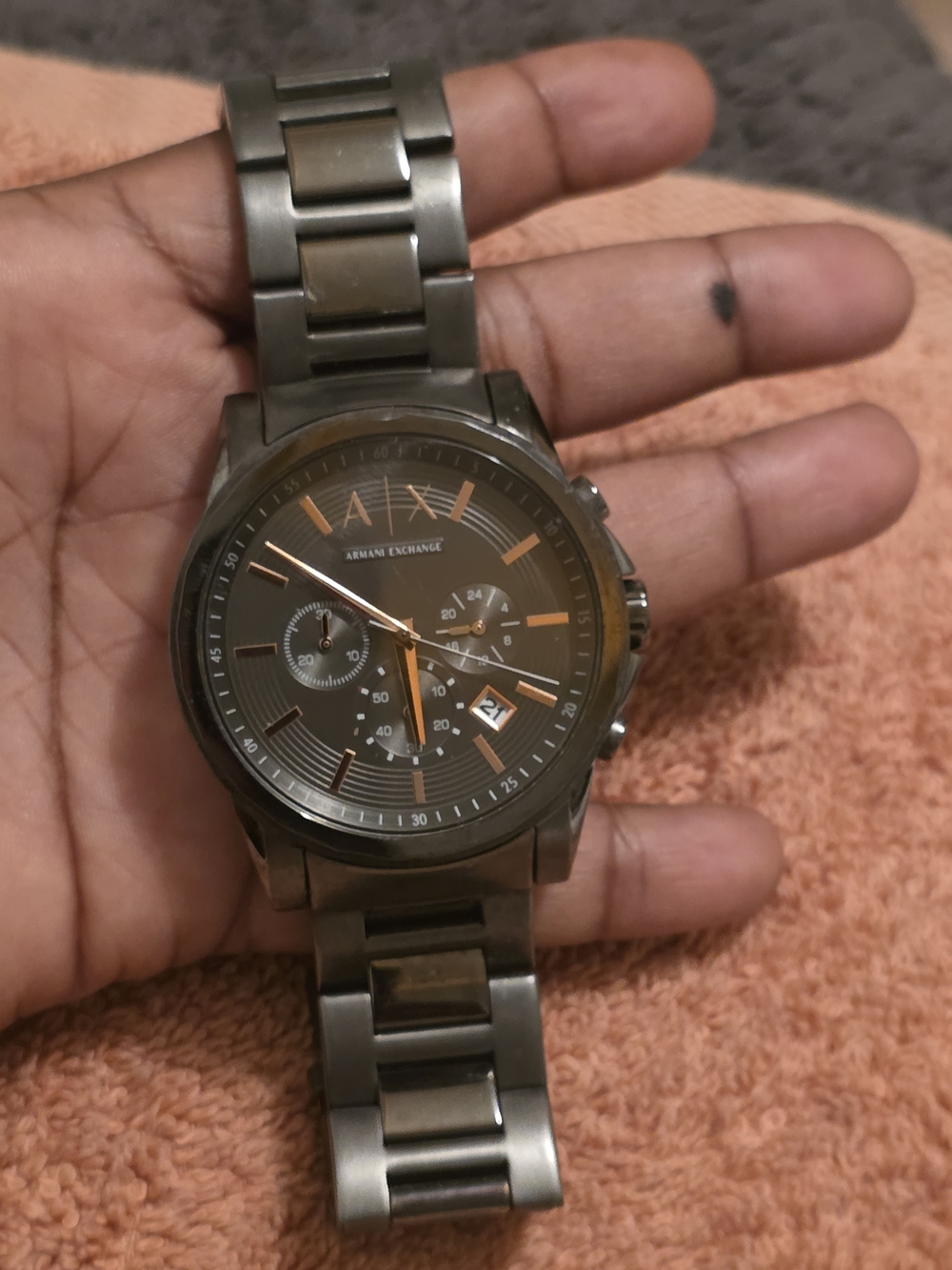 Armani Exchange Black Stainless Steel Chronograph with Orange Accents Need Batte